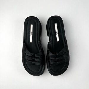 Zara Black Satin Heeled Sandals with Bows